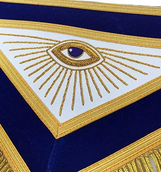 Master Mason Blue Lodge Apron - Blue Velvet with Gold Fringe Hand Embroidered