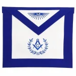 Master Mason Blue Lodge Apron White Blue - Machine Embroidered Wreath