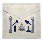 Past Master Blue Lodge Apron - Hand Embroidered Royal Blue White Silk Tools