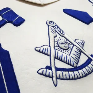 Past Master Blue Lodge Apron - Hand Embroidered Royal Blue & White Silk Thread 6 Past Master Blue Lodge Apron - Hand Embroidered