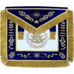 Past Master Blue Lodge Apron - Blue Velvet Gold Bullion Fringe Hand Embroidered