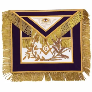 Master Mason Blue Lodge Apron - Purple Velvet with Gold Fringe Hand Embroidered