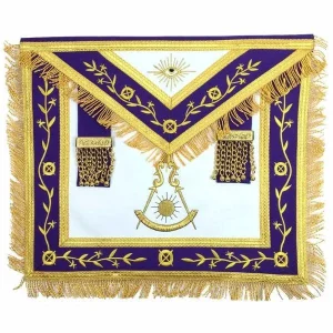 Past Master Blue Lodge Apron - White & Purple with Gold Machine Embroidery