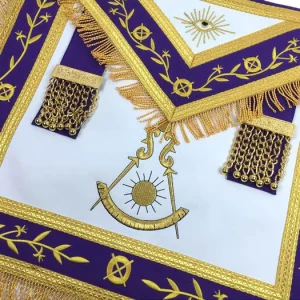 Past Master Blue Lodge Apron - White & Purple with Gold Machine Embroidery