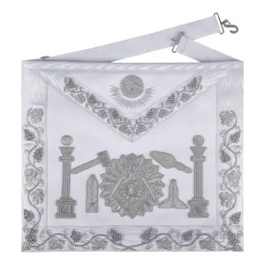 Master Mason Blue Lodge Apron - Silver Bullion Embroidery with Pillars & Tools