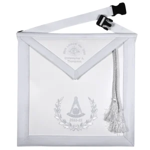 Grand Past Master Blue Lodge Apron - White Velvet Hand Threaded Silk