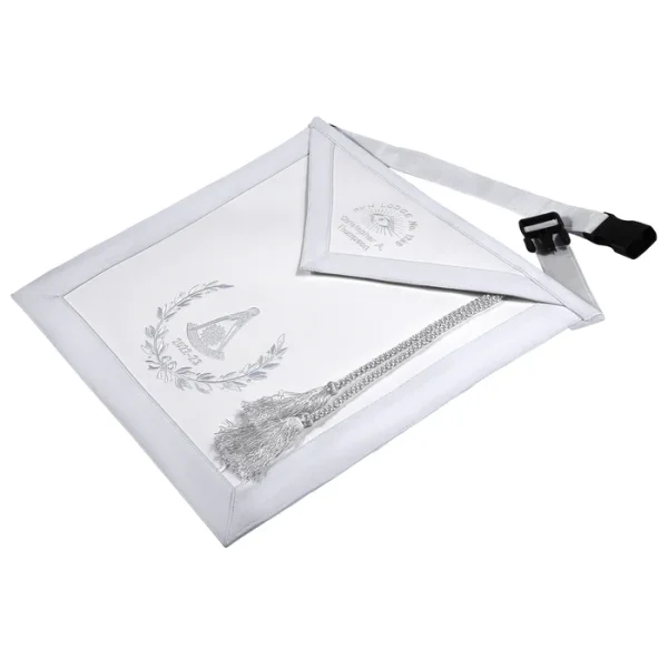 Grand Past Master Blue Lodge Apron - White Velvet Hand Threaded Silk