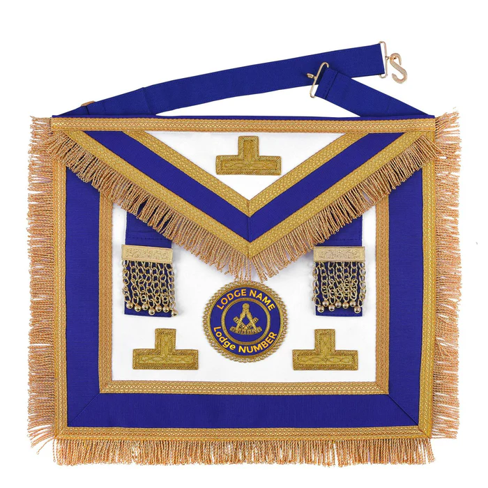 Past Master Blue Lodge Apron – Blue Ribbon with Hand Embroidery Bullion and Chain Tassels