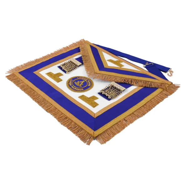 Past Master Blue Lodge Apron - Blue Ribbon with Hand Embroidery Bullion and Chain Tassels