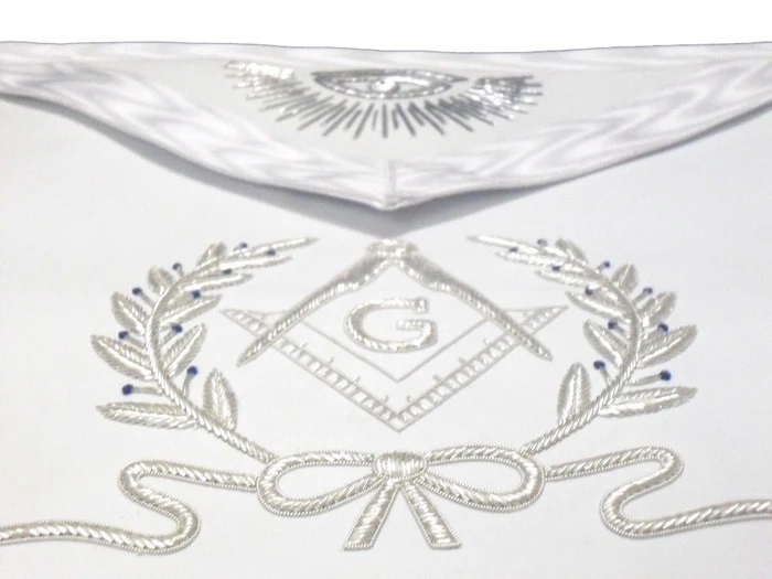 Master Mason Blue Lodge Apron – White Hand Embroidered