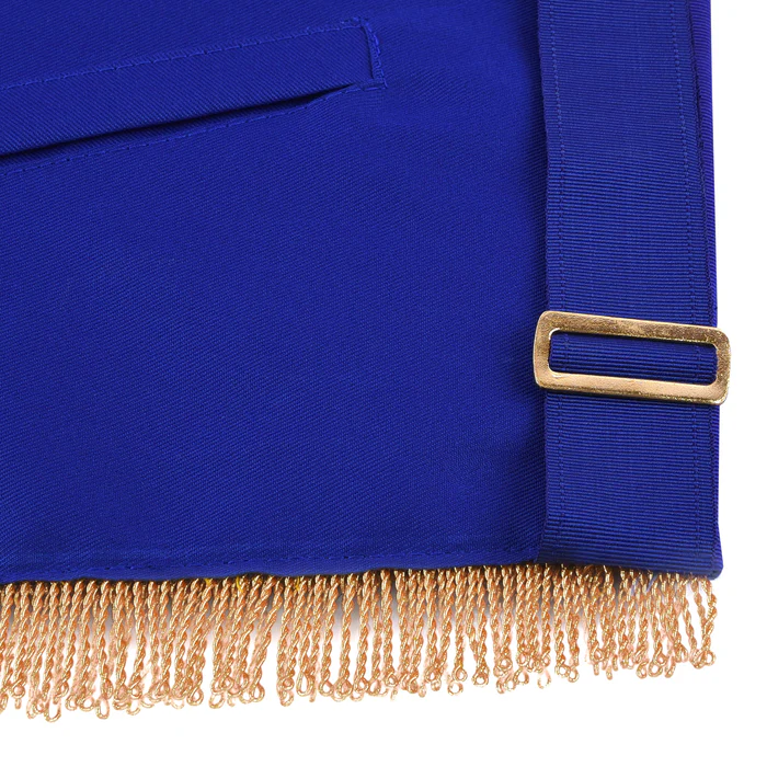 Past Master Blue Lodge Apron – Blue Ribbon with Hand Embroidery Bullion and Chain Tassels