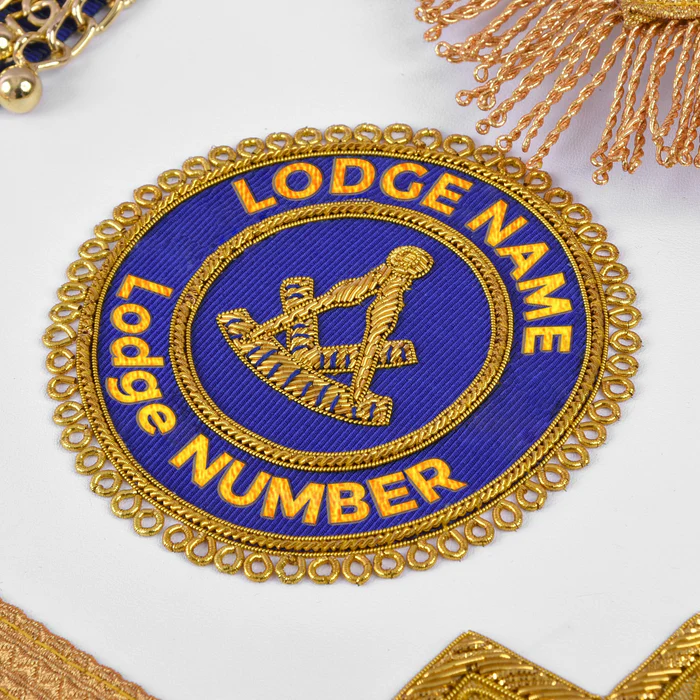 Past Master Blue Lodge Apron – Blue Ribbon with Hand Embroidery Bullion and Chain Tassels