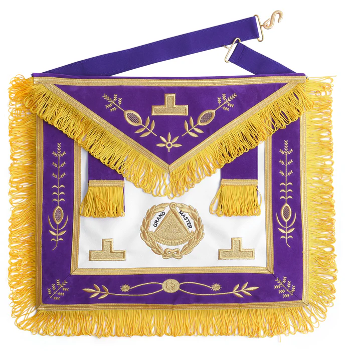 Grand Master Blue Lodge Apron – Purple with Gold Emblem with Wreath