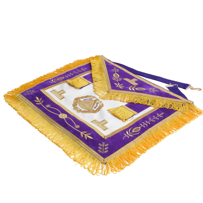 Grand Master Blue Lodge Apron – Purple with Gold Emblem with Wreath