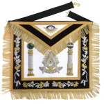 Past Master Blue Lodge Apron - Black Velvet Gold Bullion Hand Embroidered Pillars
