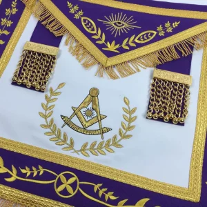 Past Master Blue Lodge Apron - White & Purple with Gold Fringe