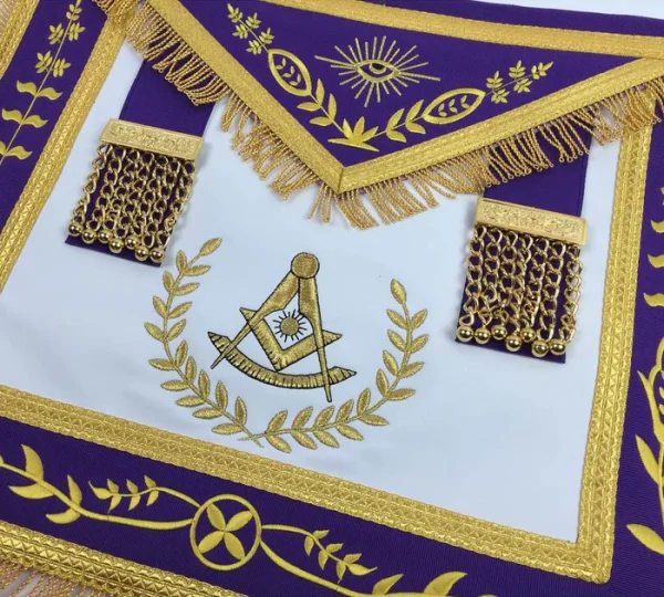 Past Master Blue Lodge Apron - White & Purple with Gold Fringe