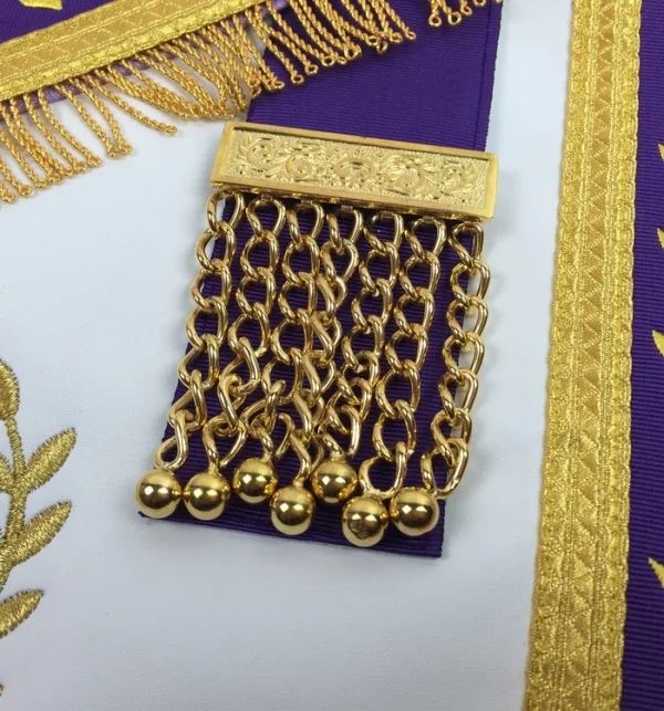 Past Master Blue Lodge Apron - White & Purple with Gold Fringe