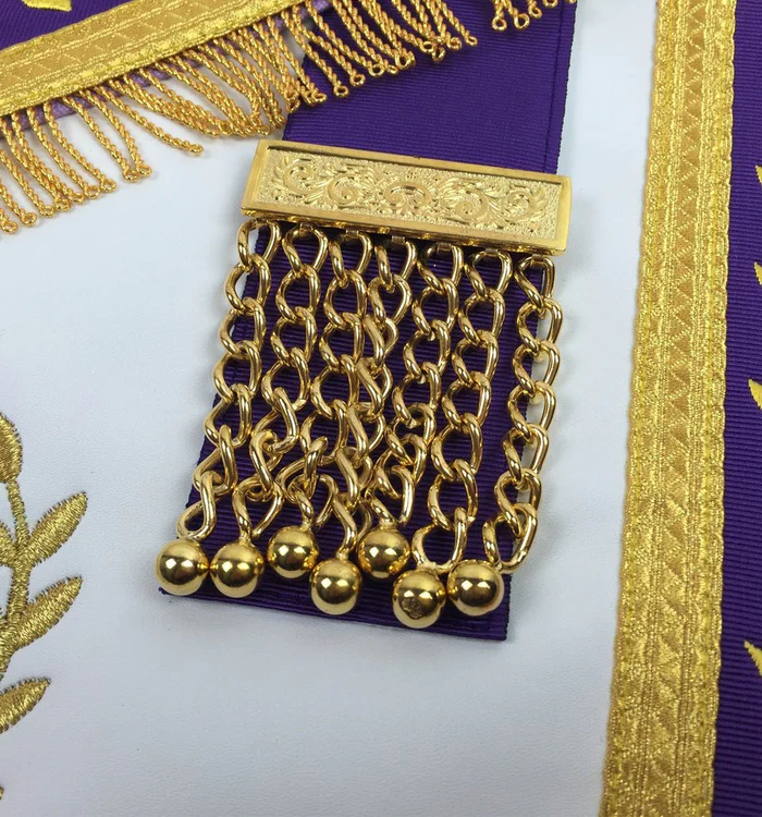 Past Master Blue Lodge Apron – White & Purple with Gold Fringe