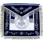 Navy Blue Chenille Master Mason Blue Lodge Apron - Silver Fringe