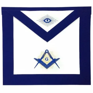 Master Mason Blue Lodge Apron - White & Navy Blue Machine Embroidery