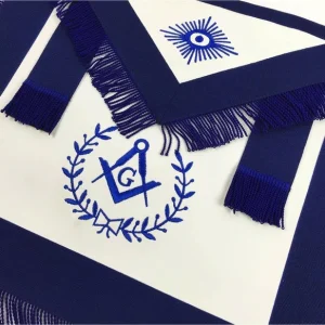 Master Mason Blue Lodge Apron - White & Navy Blue with Blue Fringe