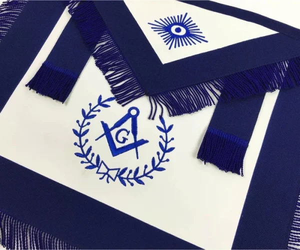 Master Mason Blue Lodge Apron - White & Navy Blue with Blue Fringe