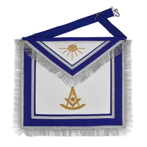 Past Master Blue Lodge California Regulation Apron - Hand Embroidery Gold Bullion with Silver Braid Fringe