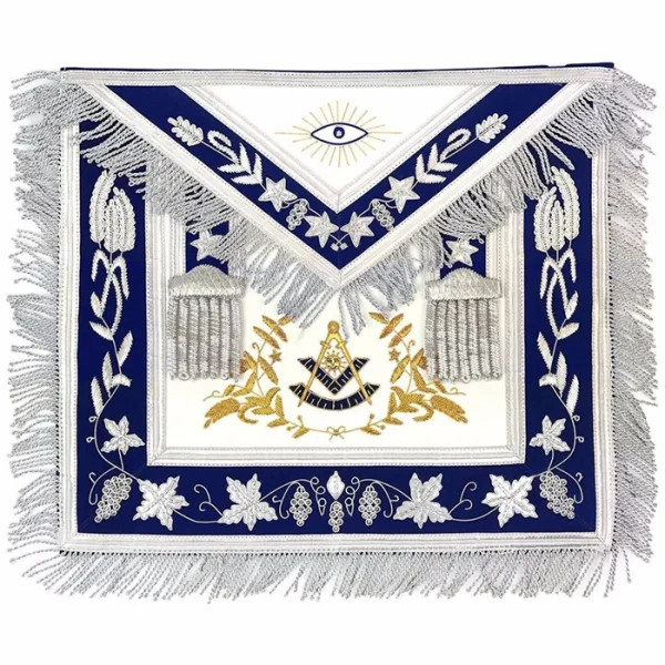 Past Master Blue Lodge Apron - White & Blue Hand Embroidery