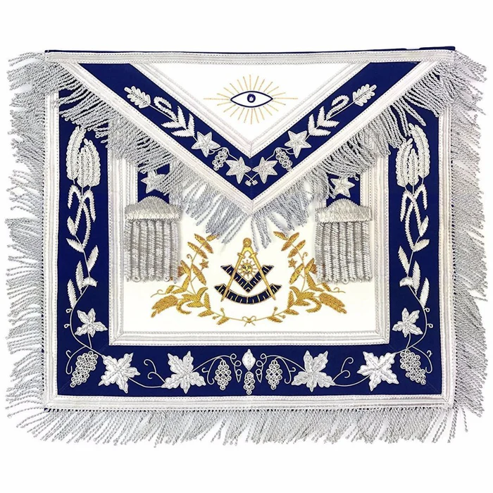 Past Master Blue Lodge Apron – White & Blue Hand Embroidery