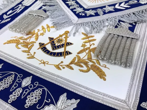 Past Master Blue Lodge Apron - White & Blue Hand Embroidery