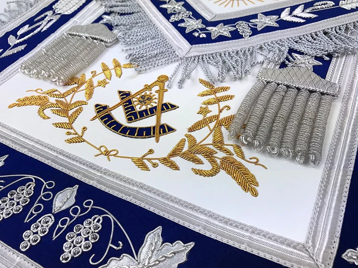 Past Master Blue Lodge Apron – White & Blue Hand Embroidery