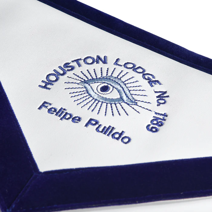 Grand Past Master Blue Lodge California Regulation Apron – Blue Velvet with Hand Threaded Silk