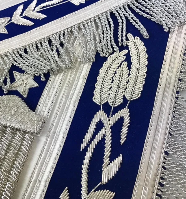 Past Master Blue Lodge Apron - White & Blue Hand Embroidery