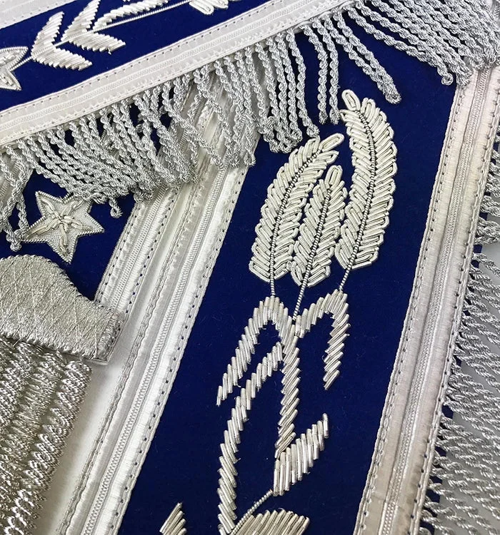 Past Master Blue Lodge Apron – White & Blue Hand Embroidery