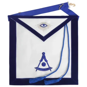 Past Master Blue Lodge California Regulation Apron - Blue Velvet with Hand Threaded Silk