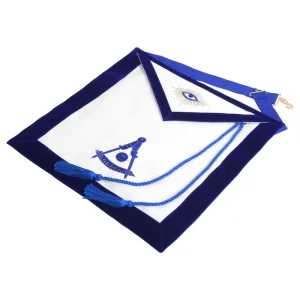 Past Master Blue Lodge California Regulation Apron - Blue Velvet with Hand Threaded Silk