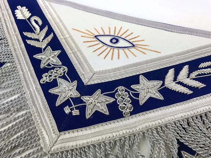 Past Master Blue Lodge Apron – White & Blue Hand Embroidery