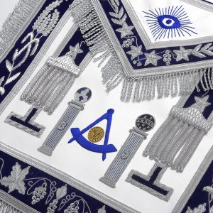 Past Master Blue Lodge California Regulation Apron - Blue & Silver Hand Embroidery Bullion with Pillars