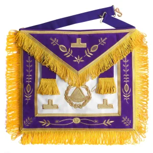 Past Grand Master Blue Lodge Apron - Purple Velvet with Gold Emblem with Wreath