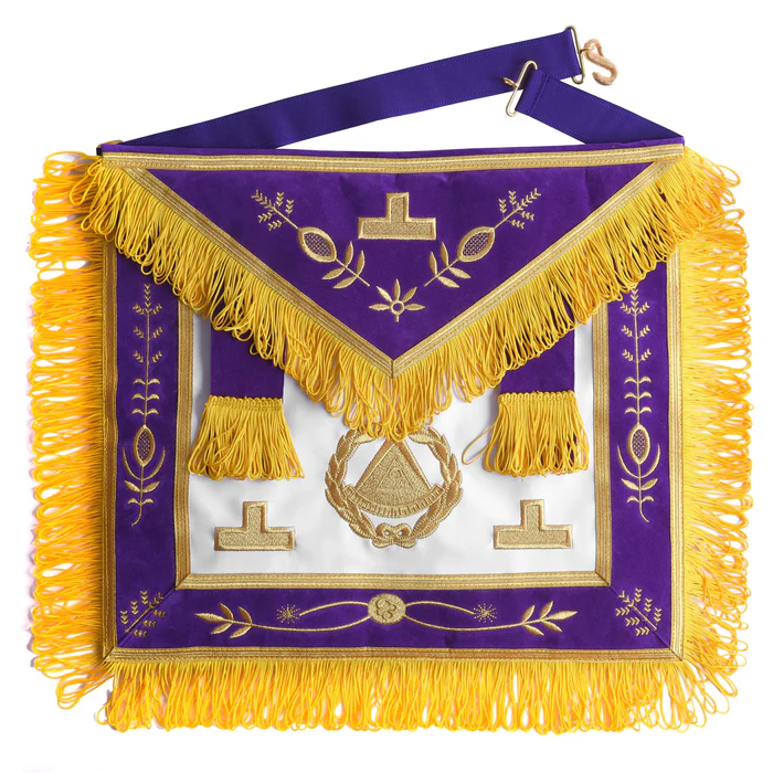 Past Grand Master Blue Lodge Apron – Purple Velvet with Gold Emblem with Wreath