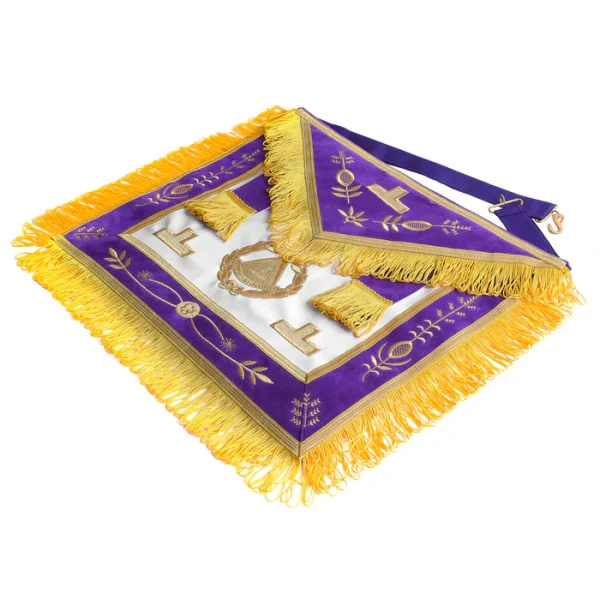 Past Grand Master Blue Lodge Apron - Purple Velvet with Gold Emblem with Wreath