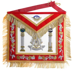 Past Master Blue Lodge California Regulation Apron - Red & Gold Bullion with Pillars