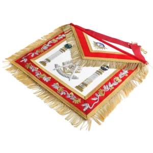 Past Master Blue Lodge California Regulation Apron - Red & Gold Bullion with Pillars