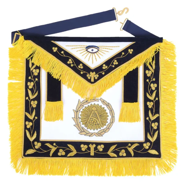 Grand Master Blue Lodge Apron - Black Velvet & Gold Emblem with Wreath