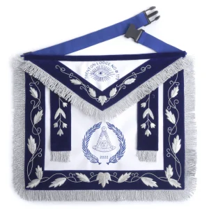 Grand Past Master Blue Lodge Apron - Blue Velvet with Gray Rayon Fringe