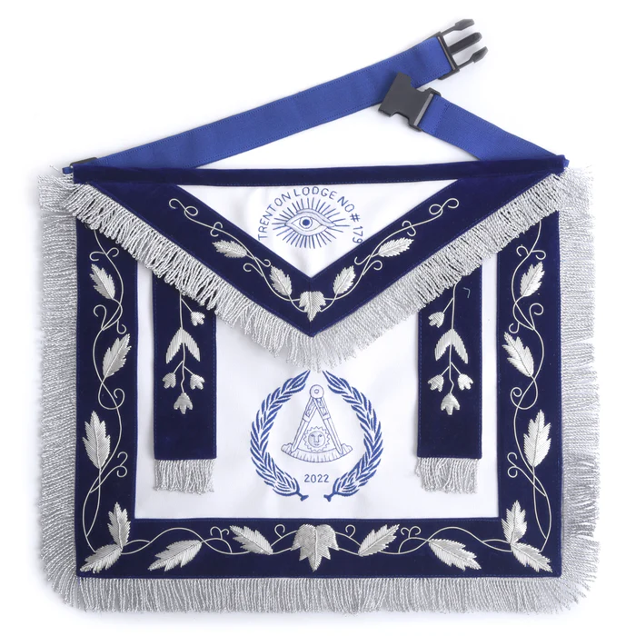 Grand Past Master Blue Lodge Apron – Blue Velvet with Gray Rayon Fringe