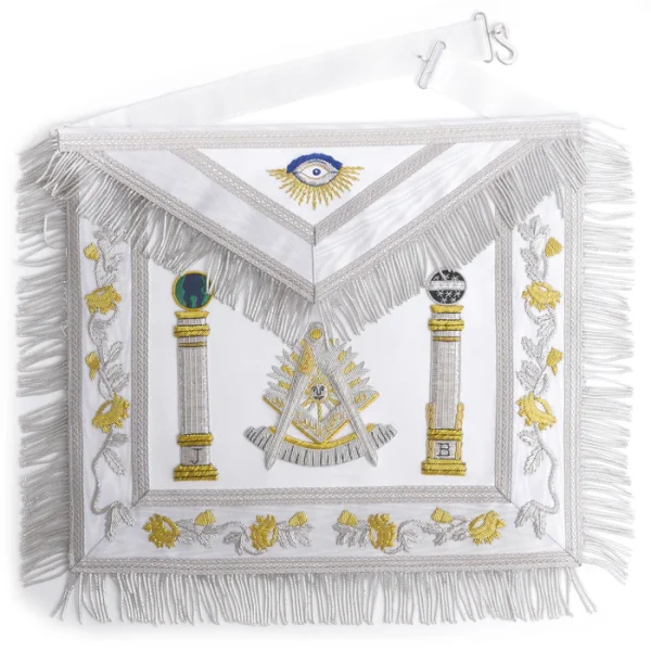 Past Master Blue Lodge California Regulation Apron - White & Gold with Pillars