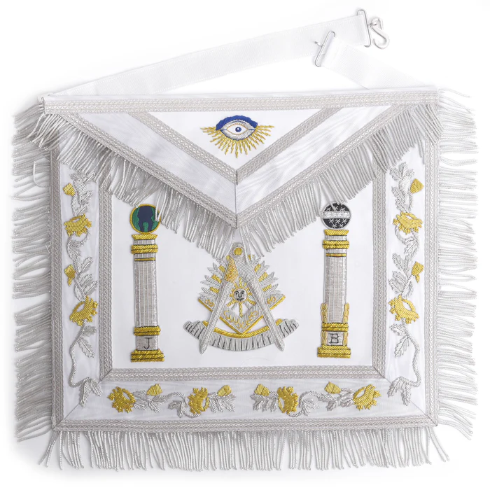 Past Master Blue Lodge California Regulation Apron – White & Gold with Pillars