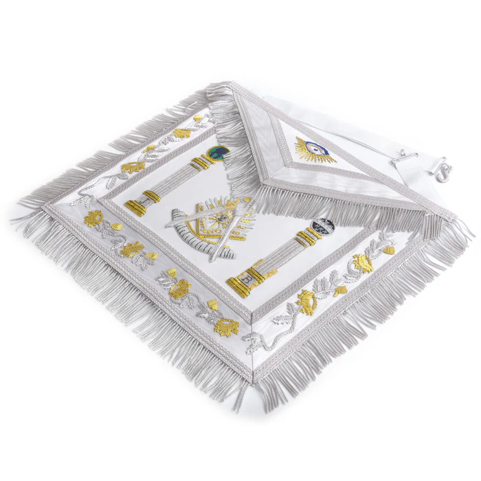 Past Master Blue Lodge California Regulation Apron – White & Gold with Pillars